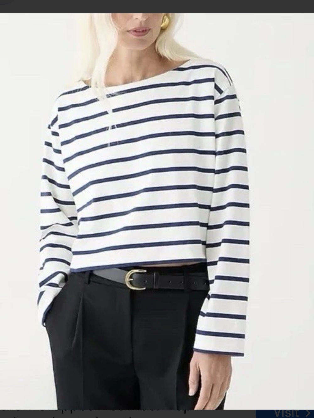 J.Crew White and Navy Cropped Striped Top | S